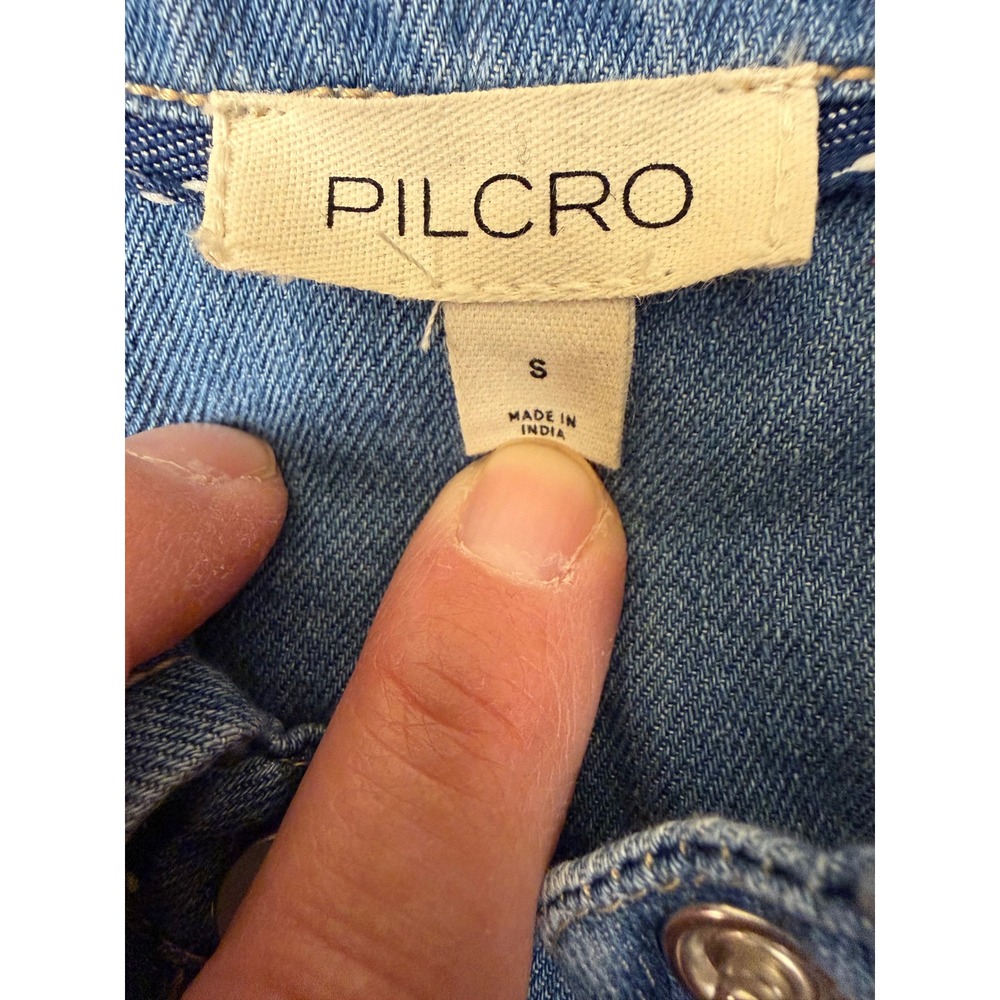 Pilcro Anthropologie Denim Ruffle Snap Front Shirt Dress Medium Wash Blue Small - Picture 8 of 9
